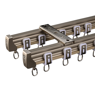 飘窗U形可弯曲窗帘轨道静音铝合金挂钩式滑轨单双轨顶装侧装弯轨