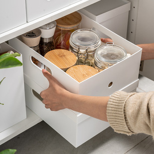 日式直角收纳盒橱柜带盖可叠加多功能收纳筐桌面化妆品整理储物盒