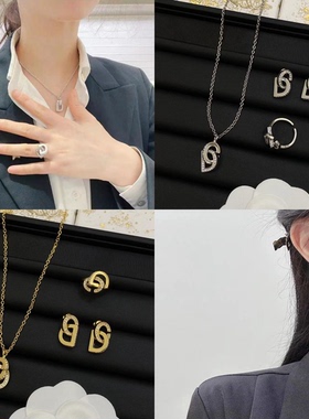 欧美新款镶钻CD字母耳环女时尚个性气质高级感小众设计感耳钉耳饰