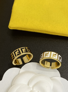 2025新款F双字母戒指镂空几何滴釉开口指环高级感时髦小众食指戒