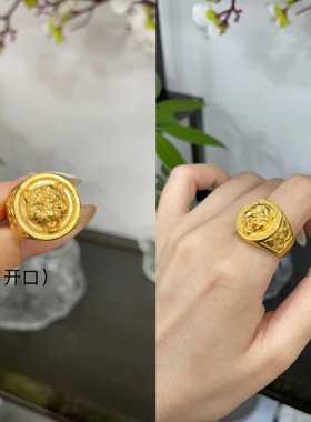 老虎头足金男款盘龙戒指包银霸气