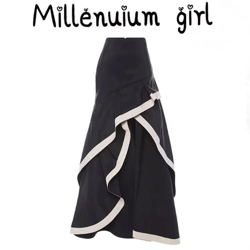 韩版荷叶边半身裙女2025夏装新款通勤百搭气质设计高腰显瘦a字裙