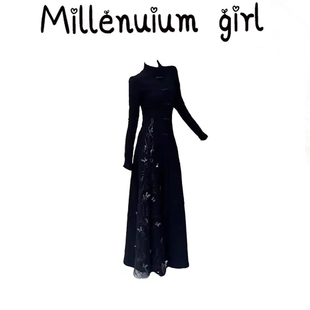 新中式国风女装改良旗袍茶里茶气别致独特气质名媛黑色盘扣连衣裙