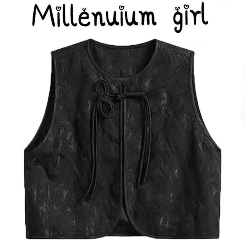 新中式提花黑色马甲背心女2025夏季新款洋气国风百搭淑女气质文艺