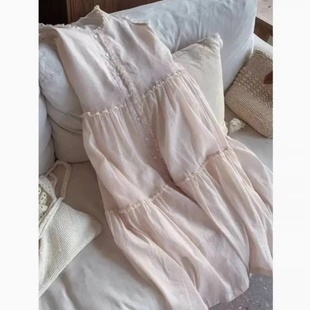 2025款韩系独特绝美小个子巨好看的裙子巨凉快薄款粉色无袖连衣裙