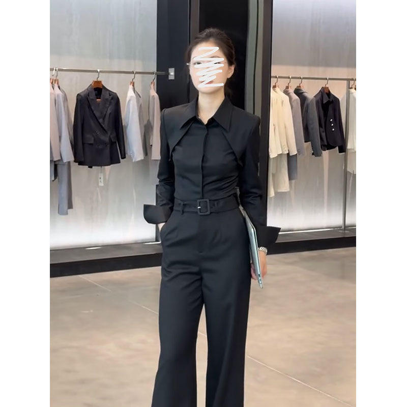 春季黑色通勤假两件女衬衫