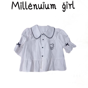 2023年春夏日系甜美短袖白衬衫修身学院风少女百搭学生款气质减龄
