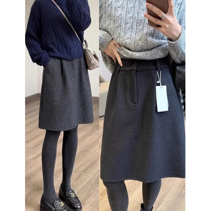 灰色毛呢休闲半身裙女秋冬新复古