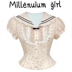 「甜心波点」古早奶茶色少女秘事氛围感穿搭风琴褶海军领