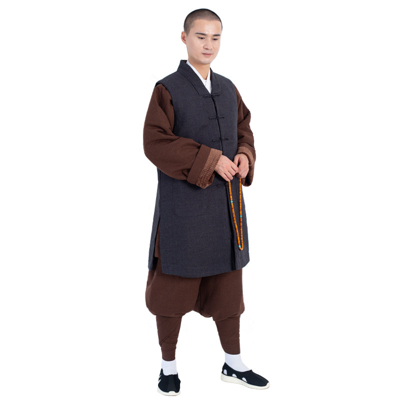 新款缎梵僧服加绒马甲伽蓝褂秋冬季保暖僧衣和尚服加厚款僧侣马夹