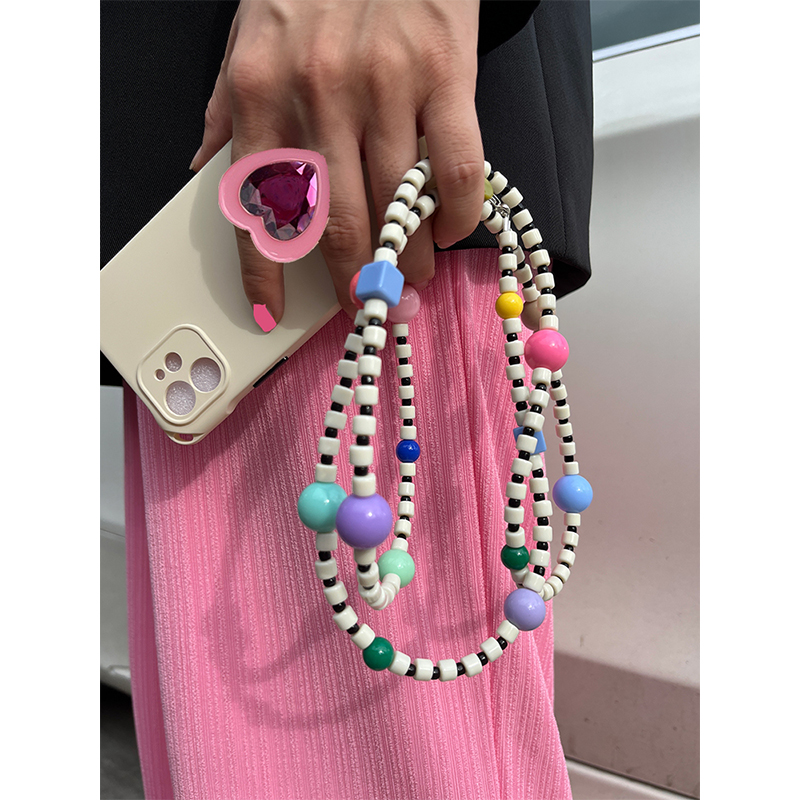【快乐星球】原创多巴胺彩色亚克力珠链手提长短款斜挎挂绳手机链