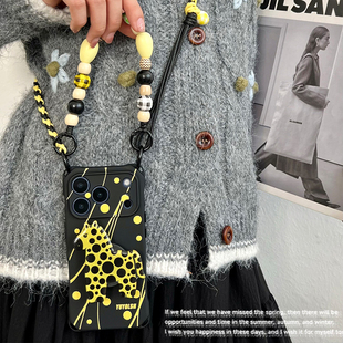 【草间弥生小马】斜挎调节挂绳适用于苹果17Pro手机壳栀黄波浪纹波点小米17支架手提链条华为mate80背带斜跨