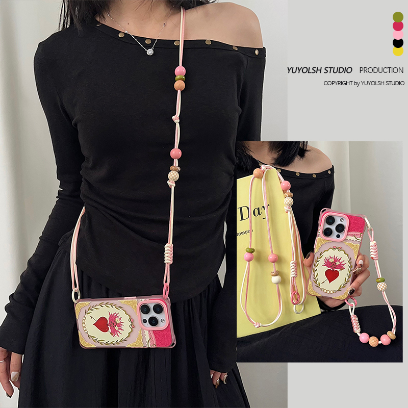 小众穿箭爱心手机壳斜挎手提挂绳
