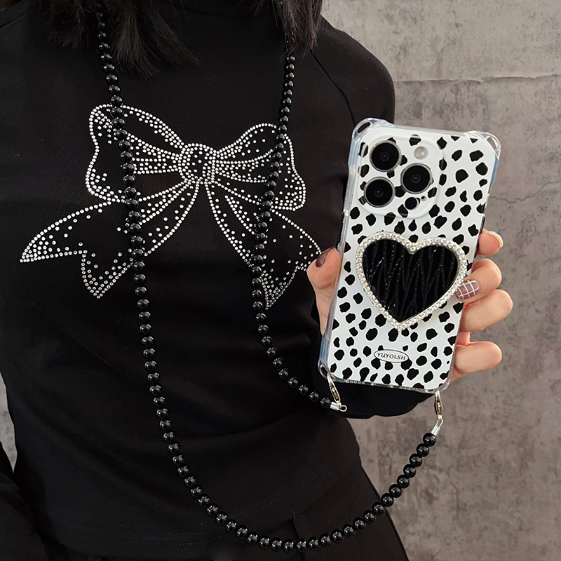 野性豹纹爱心支架手机壳斜挎挂链