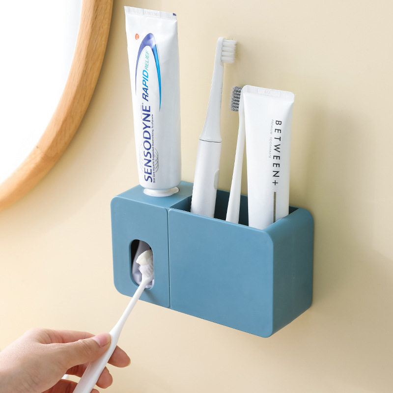 创意牙刷置物架免打孔漱口刷牙杯套装卫生间收纳牙刷架带挤牙膏器