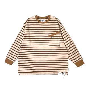 休闲百搭打底衫 T恤男女款 日系CMF山系斜拉链立体口袋条纹长袖 秋季