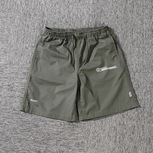 工装 中裤 短裤 宽松直筒户外松紧腰男装 军绿色 男纯棉休闲五分裤 夏季