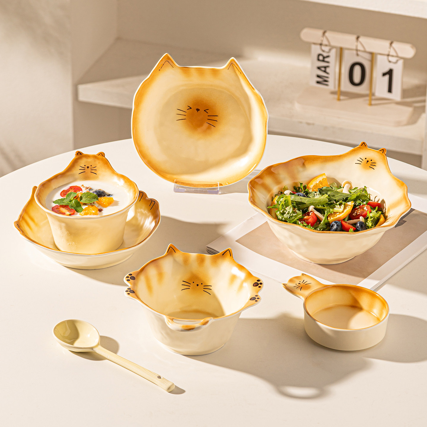 陶瓷可爱猫咪一人食餐具套装家用图片