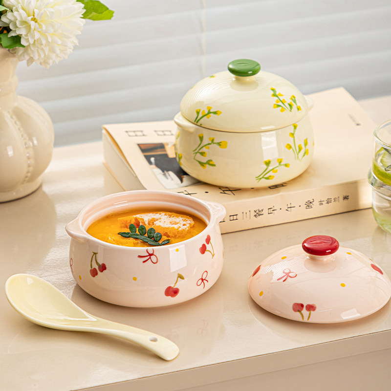 蒸蛋碗带盖双耳陶瓷蒸蛋羹专用碗甜品辅食鸡蛋羹蒸碗瓦罐炖盅蒸盅