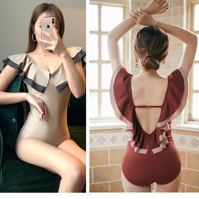 泳衣女性感网红连体新款韩版修身遮肚高弹显瘦白色女生网格游泳衣