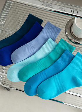 克莱茵蓝袜子女中筒袜ins潮春秋款纯棉网红款低帮浅口蓝色短袜