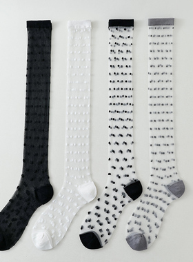 小腿袜子女夏季薄款透肉波点黑丝水晶玻璃丝黑白色性感无骨长筒袜