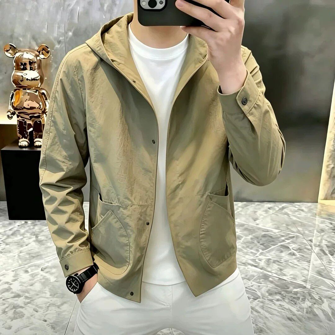 雪溪甄品男装宏嫩高档春夏连帽休闲夹克外套薄款轻奢高级感防晒服