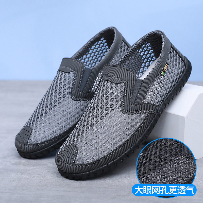 点击率夏季男老北京布鞋休闲网鞋网布软底透气中年爸爸鞋镂空凉鞋