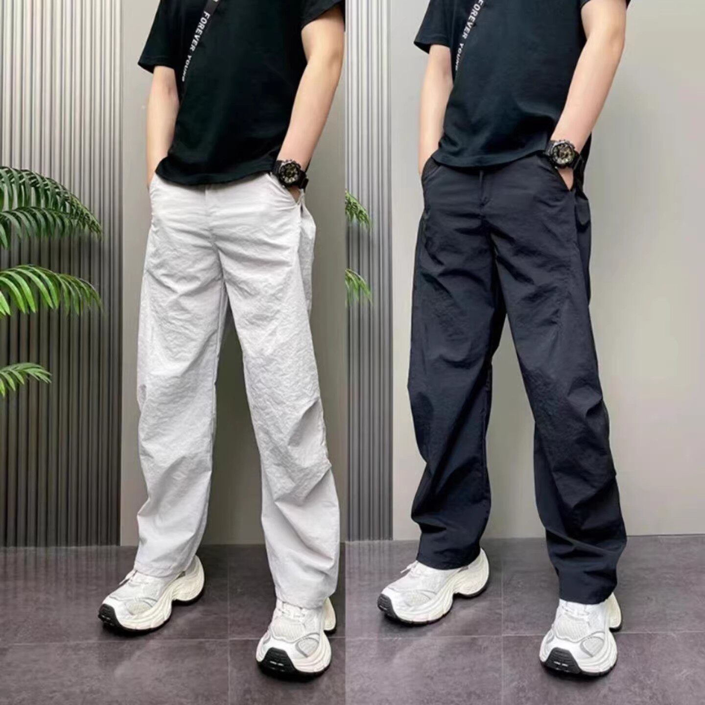 维乾休闲裤星海服饰男裤2026春季新款阔腿裤男士纯色宽松直筒裤子