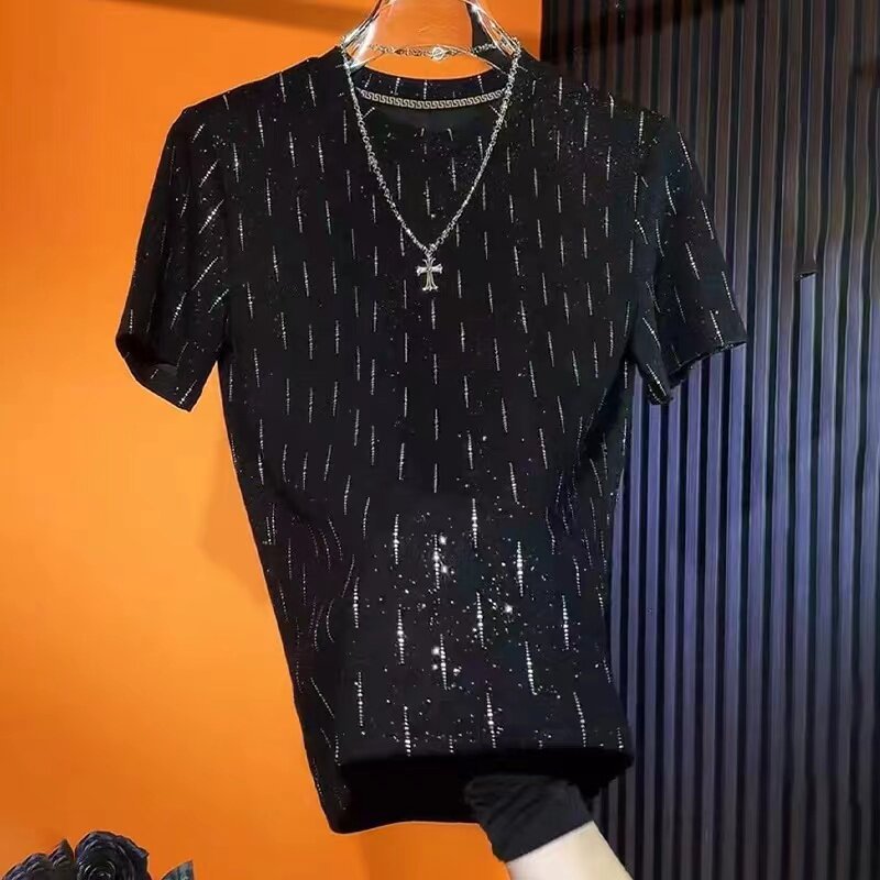 雪溪男装宏嫩夏冰丝新款潮流圆领显瘦修身短袖T恤男时尚百搭上衣