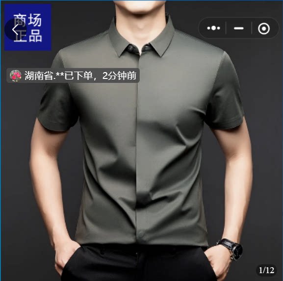 宏嫩男装无痕冰丝短袖衬衫男士商务休闲弹力抗皱衬衣夏季纯色上衣