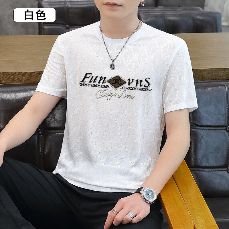 雪溪男装2026新款男士提花半袖夏季冰丝凉感透气短袖韩版休闲T恤