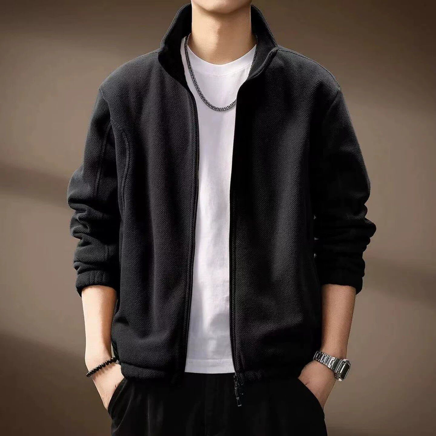 恒之智百货男装2026秋冬季新款男士双面摇粒绒开衫外套休闲卫衣潮