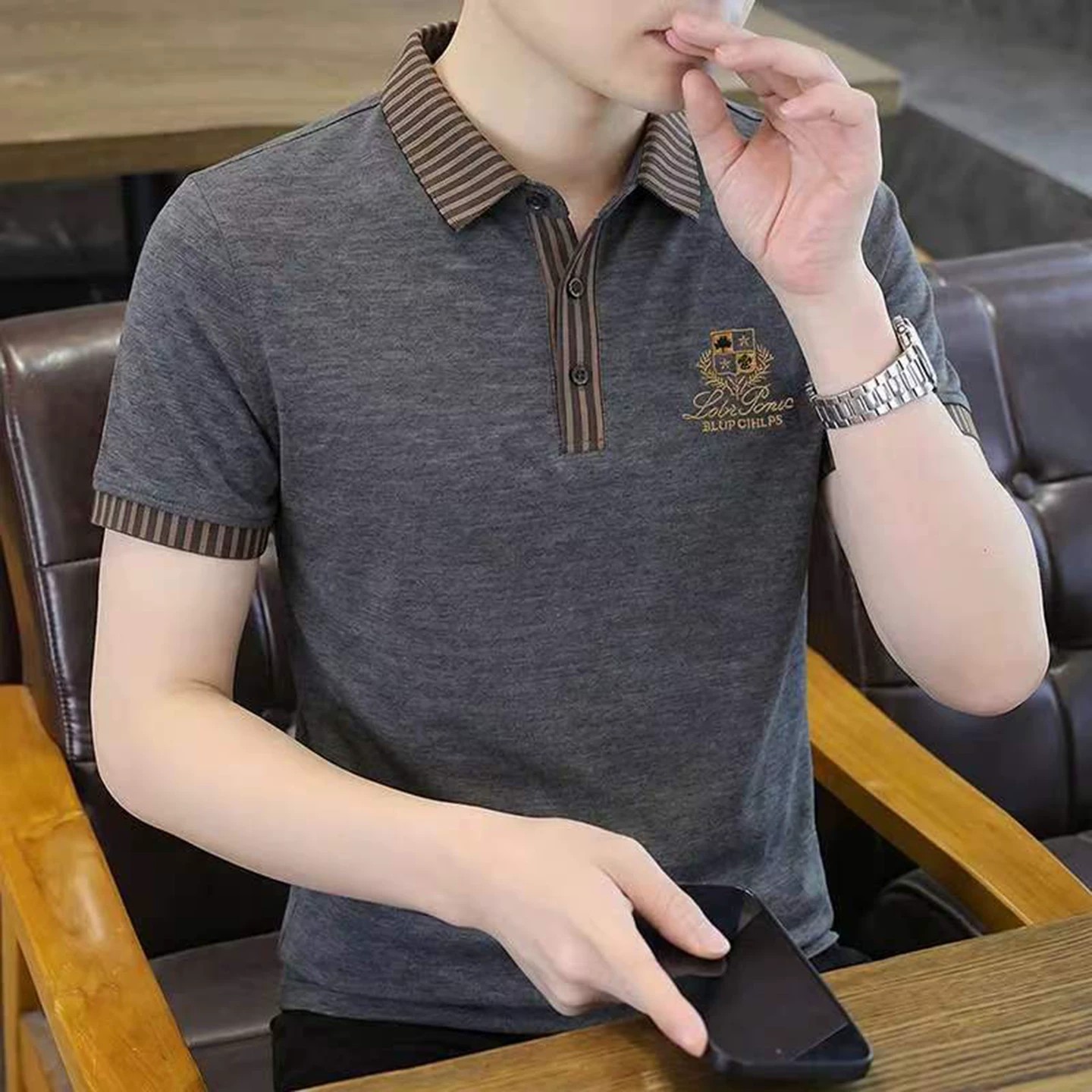 点击率男士短袖polo衫夏新款时尚上衣薄款冰丝透气翻领痞帅t恤衫