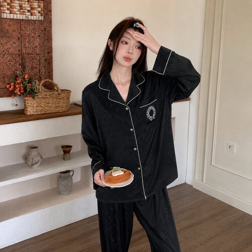 黑冰丝女提花刺绣家居服可外穿
