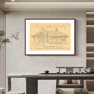 梁思成山西佛光寺中国古建筑手稿新中式书房玄关装饰画设计院挂画