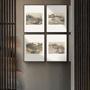 沈周山水画小画酒店民宿中式挂画吴门画派茶室茶楼茶社雅座样板间