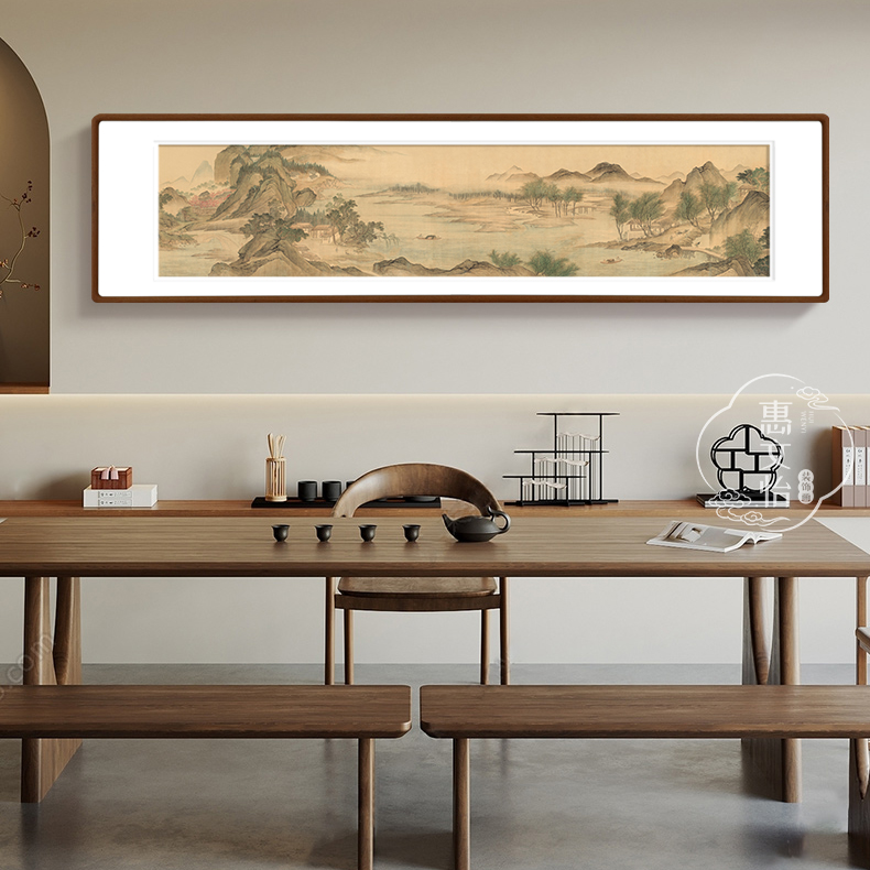 恽寿平湖山春暖图山水画装饰画办公室客厅茶室挂画沙发背景墙挂画