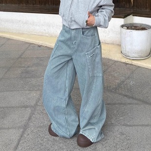 Cargo denim wide-leg pants弯刀工装牛仔裤高街宽松拖地阔腿长裤