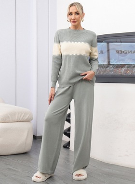 半高领毛衣女慵懒风针织阔腿裤Turtleneck sweater knitted pants