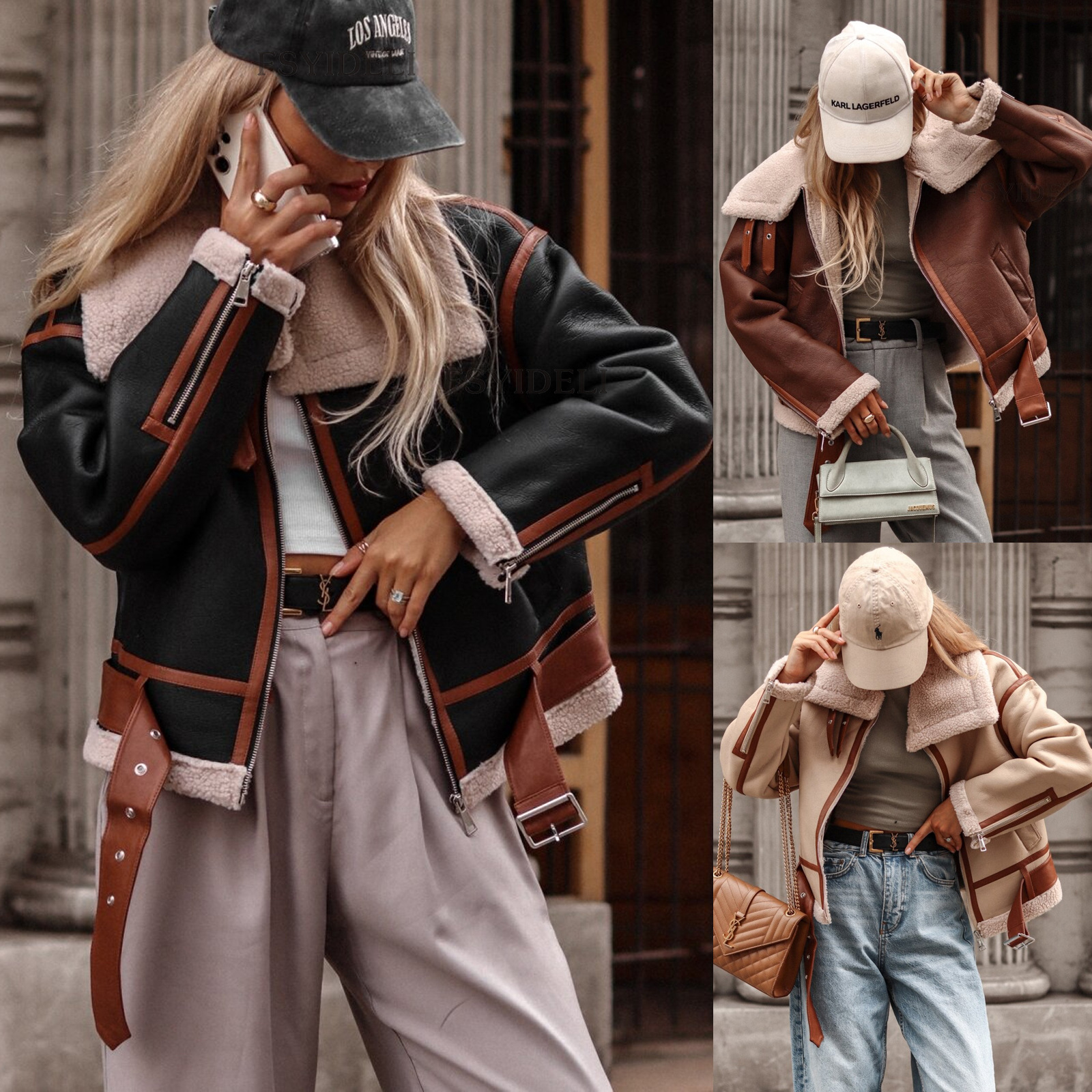 欧美机车常规款羊羔毛外套机车风