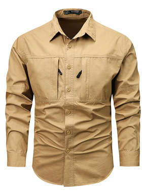 Tooling large size cotton shirt 口袋工装长袖上衣大码纯棉衬衣