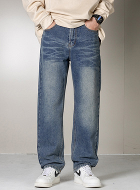 男士蓝色牛直筒中腰仔裤潮流时尚