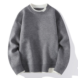 Men's knitwear fake two sweaters男士绵羊绒针织衫假两件毛衣潮