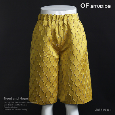 重工休闲高腰重工提花短裤