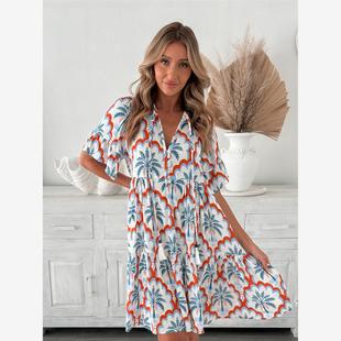 短袖 Short dress波西米亚风时尚 floral 印花碎花连衣裙女 sleeved