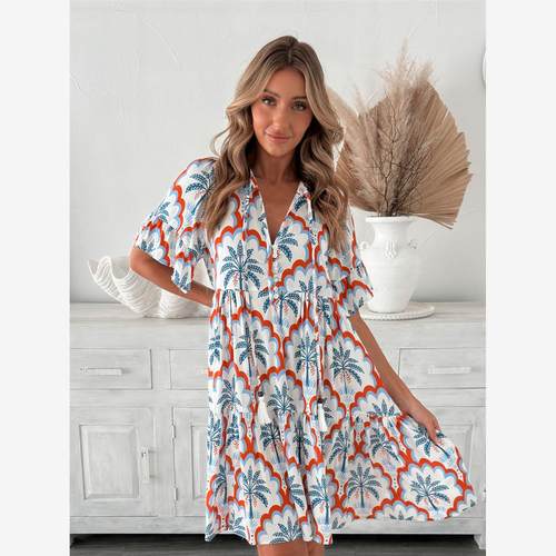 波西米亚风时尚短袖印花碎花短裙