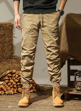 Washed vintage overalls man 水洗复古束脚拉链工多口袋装裤男