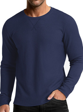 Long-sleeved t-shirt with waffle design长袖t恤华夫格打底上衣