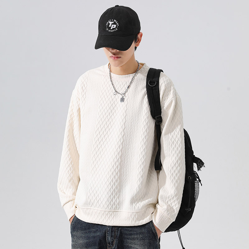 秋冬男士大码提花圆领卫衣胖子休闲长袖打底衫套头加肥加大上衣男